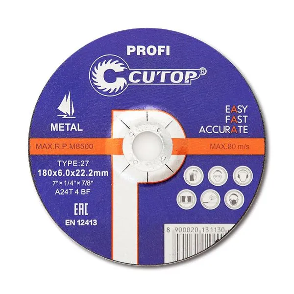 Disco Abrasivo de Desbaste Metal Cutop con  Centro Rebajado 7" 180x6.0mm